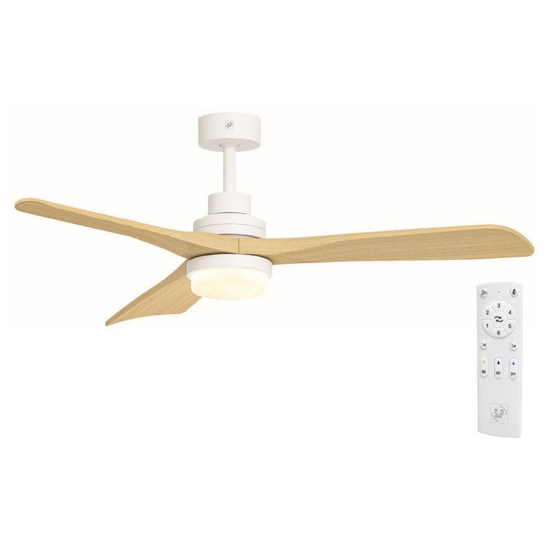 Soler & Palau HTD-135 DC OAK Ventilador de Techo con Luz y Mando a Distancia 56W Blanco/Roble Claro Reacondicionado